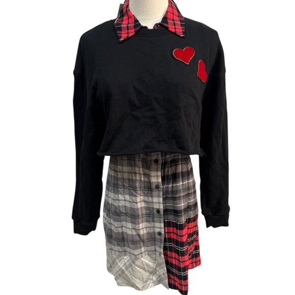Alice + Olivia Dresses & Skirts - Alice + Olivia Patchwork Shirt Dress with Cropped Sweatshirt XS - NWT